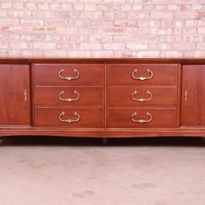 Thomasville Hollywood Regency Chinoiserie Walnut Long Dresser or Credenza, Newly Refinished