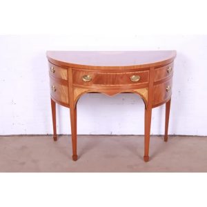 Baker Furniture Federal Inlaid Mahogany and Satinwood Demilune Cabinet