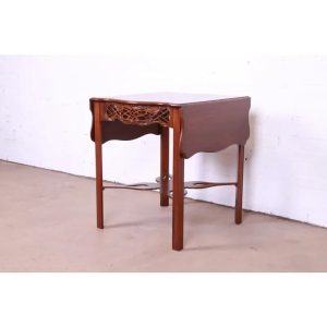 Baker Furniture Historic Charleston Chippendale Carved Mahogany Pembroke Tea Table, Newly Refinished