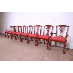 Councill Furniture Chippendale Carved Mahogany Dining Chairs - Set of 8