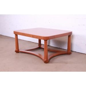 Baker Furniture Empire Burl and Cherry Wood Coffee Table, Newly Refinished