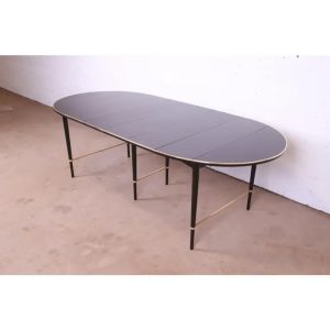 Paul McCobb Connoisseur Collection Black Lacquered Mahogany and Brass Extension Dining Table, Newly Refinished