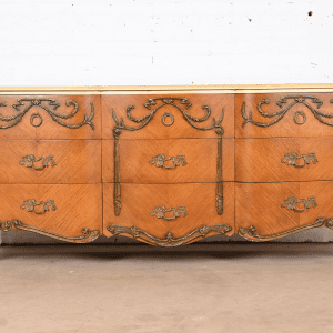 Romweber French Rococo Louis XV Satinwood and Parcel Painted Triple Dresser, Newly Restored