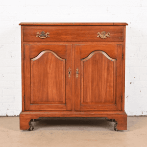 Henkel Harris American Colonial Cherry Wood Flip Top Rolling Bar Cabinet