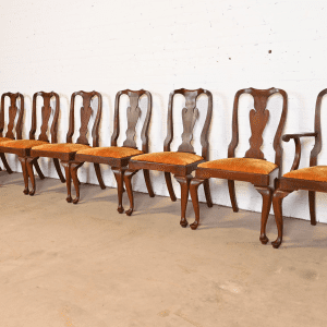 Henkel Harris Queen Anne Solid Mahogany Dining Chairs, Set of Eight