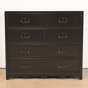 Michael Taylor for Baker Far East Collection Black Lacquered Dresser Chest, Newly Refinished