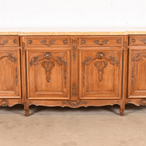 Antique Monumental French Provincial Louis XV Carved Walnut Marble Top Sideboard or Bar Cabinet