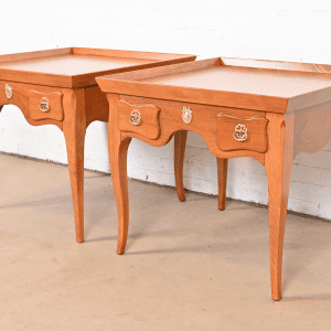 Baker Furniture French Provincial Louis XV Cherry Wood Nightstands or Side Tables, Newly Refinished
