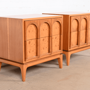 Thomasville Mid-Century Modern Burl Wood Nightstands, Newly Refinished
