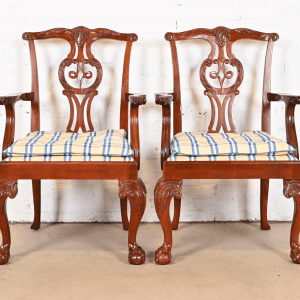 Baker Furniture Chippendale Carved Mahogany Armchairs, Pair