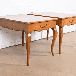 Baker Furniture French Provincial Louis XV Walnut and Cherry Wood Nightstands or End Tables, Pair