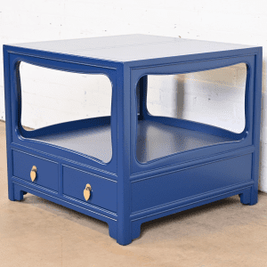 Michael Taylor for Baker Far East Collection Blue Lacquered Nightstand or Side Table, Newly Refinished
