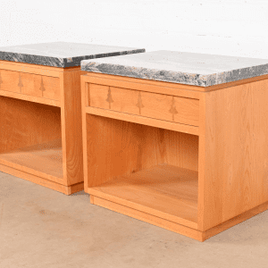 Studio Crafted Rustic Lodge Inlaid Pine Marble Top Nightstands, Pair