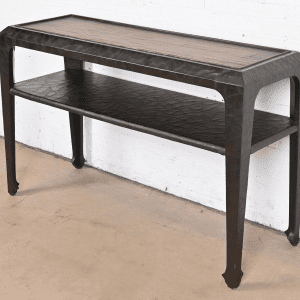 Baker Furniture Hollywood Regency Chinoiserie Lacquered Bamboo Top Console Table