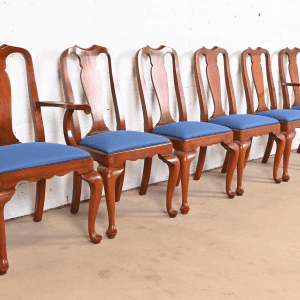 Henkel Harris Queen Anne Solid Cherry Wood Dining Chairs, Set of Six