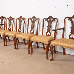 Romweber French Provincial Louis XV Carved Walnut Dining Chairs, Set of Six