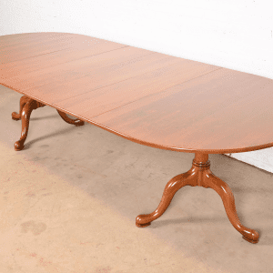 Henkel Harris Georgian Solid Cherry Wood Double Pedestal Extension Dining Table, Newly Refinished