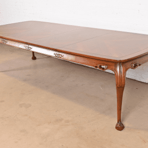 Drexel Heritage Hollywood Regency Chinoiserie Walnut Extension Dining Table, Newly Refinished