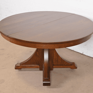 Stickley Brothers Antique Mission Oak Arts & Crafts Pedestal Extension Dining Table, Newly Restored