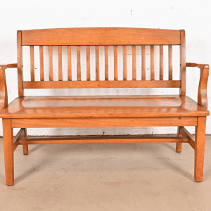 Vintage Arts & Crafts Solid Oak Lawyer's Bench, Circa 1940s