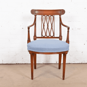 French Regency Louis XVI Carved Cherry Wood Armchair or Club Chair