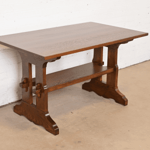 Gustav Stickley Mission Oak Arts & Crafts Trestle Library Table or Writing Desk, Newly Restored
