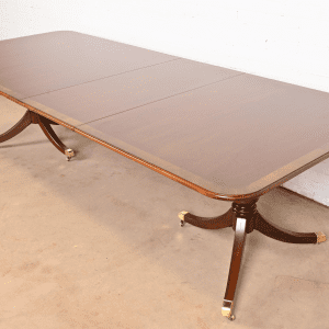 Drexel Heritage Georgian Banded Mahogany Double Pedestal Extension Dining Table, Newly Refinished