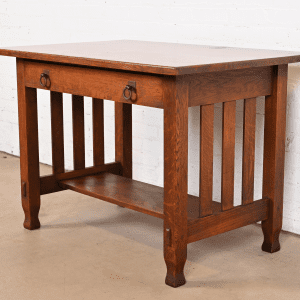 Antique Stickley Brothers Mission Oak Arts & Crafts Writing Desk or Library Table, Circa 1900