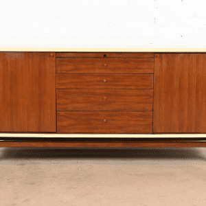 Barbara Barry for Henredon Modern Walnut and Cream Lacquered Sideboard Credenza or Bar Cabinet