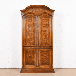 Drexel Heritage French Regency Louis XVI Carved Burled Walnut Armoire Dresser or Linen Press