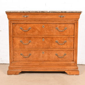 Thomasville French Louis Philippe Burl Wood Marble Top Four-Drawer Dresser Chest