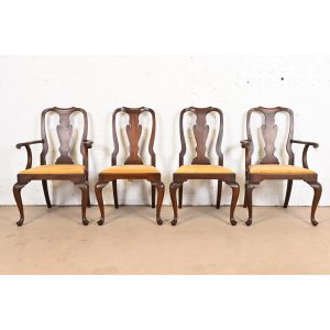 Henkel Harris Queen Anne Solid Mahogany Dining Chairs, Set of Four