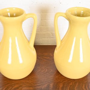 Roseville Pottery Arts & Crafts Large Yellow Glazed Handled Art Pottery Jugs or Vases, 1930s