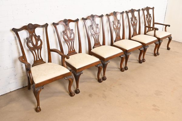 Drexel Heritage Chippendale Carved Mahogany Dining Chairs, Set of