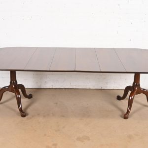 Henkel Harris Georgian Solid Mahogany Double Pedestal Extension Dining Table, Newly Refinished