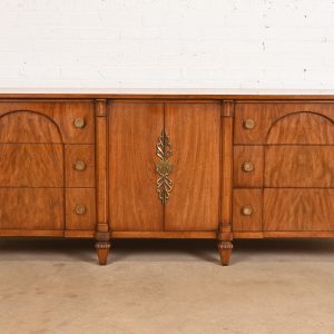 French Regency Louis XVI Burled Walnut Long Dresser or Credenza by Mount Airy Furniture, Circa 1960s