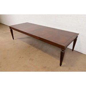 Ethan Allen French Regency Louis XVI Cherry and Burl Wood Extension Dining Table, Newly Refinished