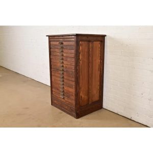 Antique Oak 16-Drawer Architect's Blueprint Flat File Cabinet by Hamilton, Circa 1900