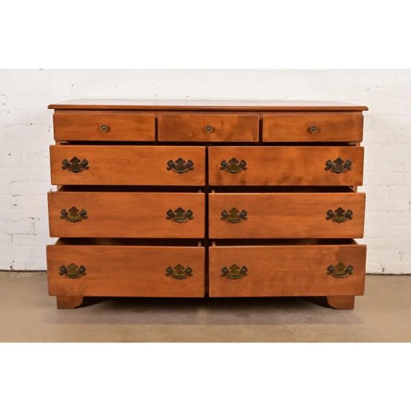 ethan allen dresser vintage Mid Century Solid Maple & Birch Reagan Double Dresser