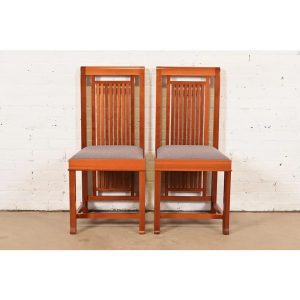 Frank Lloyd Wright for Cassina Arts & Crafts Cherry Wood Dining Chairs, Pair