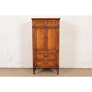 Heritage French Regency Louis XVI Carved Walnut Gentleman's Chest or Linen Press, 1960s