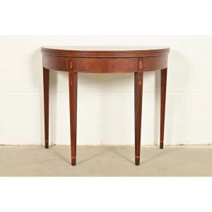 Baker Furniture Federal Inlaid Mahogany Flip-Top Demilune Console Table or Entry Table