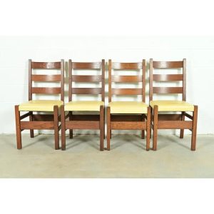 Gustav Stickley Antique Mission Oak Arts & Crafts Ladder Back Dining Chairs, Set of Four