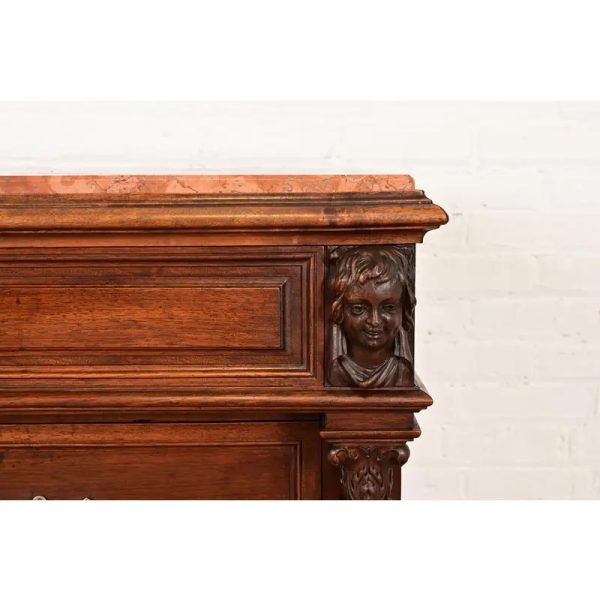 R. J. Horner Style Antique Victorian Carved Walnut Marble Top