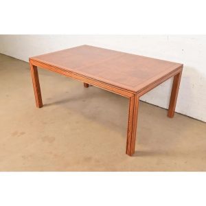 Henredon Mid-Century Modern Burl Wood Parsons Dining Table, Newly Refinished