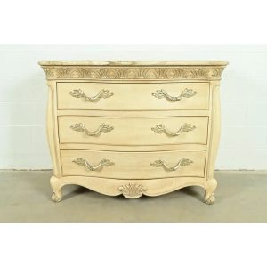Henredon French Rococo Louis XV Carved Oak and Silver Gilt Marble Top Commode or Chest of Drawers