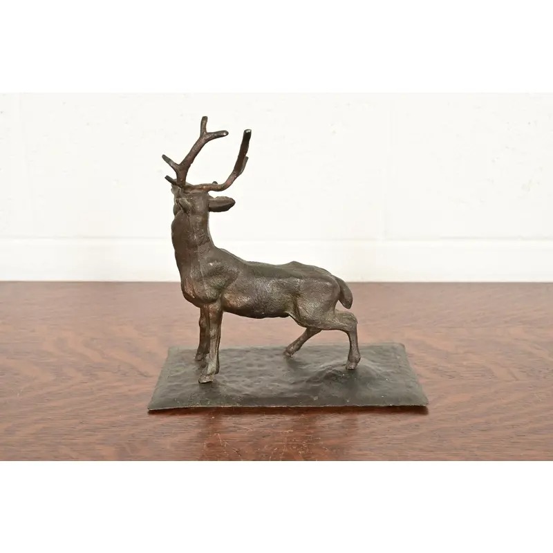 Antoine-Louis Barye Style French Art Deco Bronze Over Copper "Listening Stag" Sculpture - Image 10