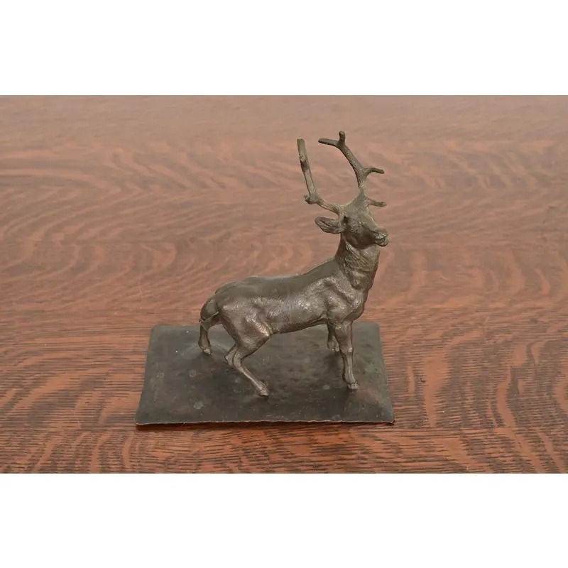 Antoine-Louis Barye Style French Art Deco Bronze Over Copper "Listening Stag" Sculpture - Image 2