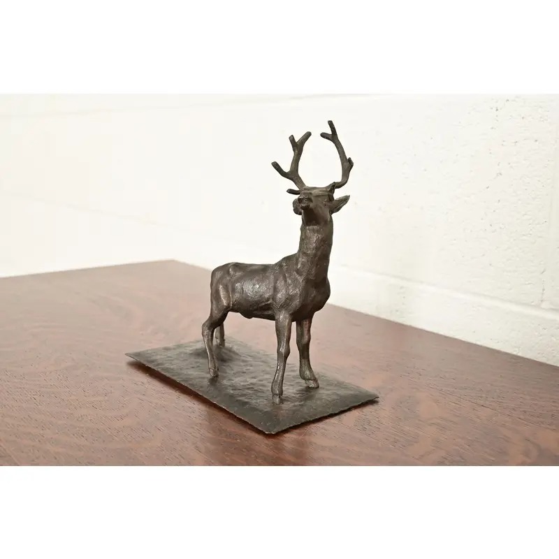 Antoine-Louis Barye Style French Art Deco Bronze Over Copper "Listening Stag" Sculpture - Image 3