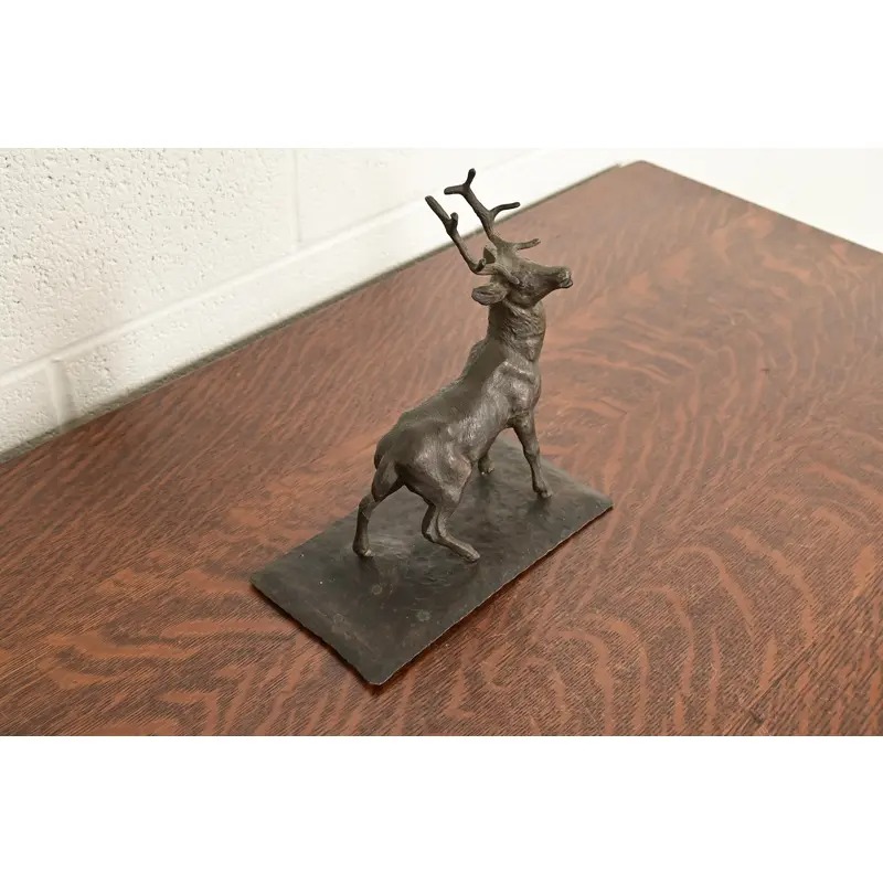 Antoine-Louis Barye Style French Art Deco Bronze Over Copper "Listening Stag" Sculpture - Image 4